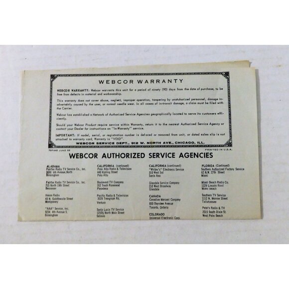 Webcor Holiday Imperial Stereo-Fidelity Fonograf Model 1963 Instruction Manual V - Picture 3 of 5